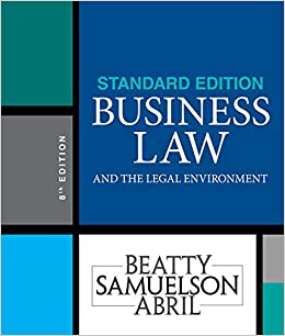 Business Law and the Legal Environment, Standard Edition (8th Edition) Format: PDF eTextbooks ISBN-13: 978-1337404532 ISBN-10: 978-1337404532 Delivery: Instant Download Authors: Jeffrey F. Beatty, Susan S. Samuelson, Patricia Sanchez Abril Publisher: Cengage
