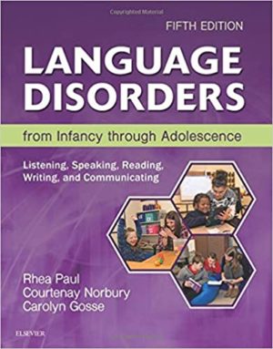 Language Disorders from Infancy through Adolescence - Listening, Speaking, Reading, Writing, and Communicating (5th Edition) Format: PDF eTextbooks ISBN-13: 978-0323442343 ISBN-10: 032344234X Delivery: Instant Download Authors: Rhea Paul PhD CCC-SLP Publisher: Mosby