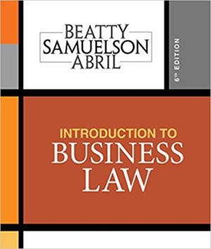 Introduction to Business Law (6th Edition) Format: PDF eTextbooks ISBN-13: 978-1337404341 ISBN-10: 1337404349 Delivery: Instant Download Authors: Jeffrey F. Beatty Publisher: Cengage